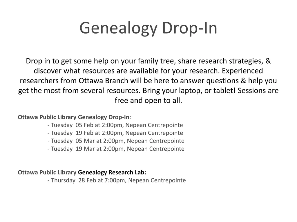 genealogy drop in