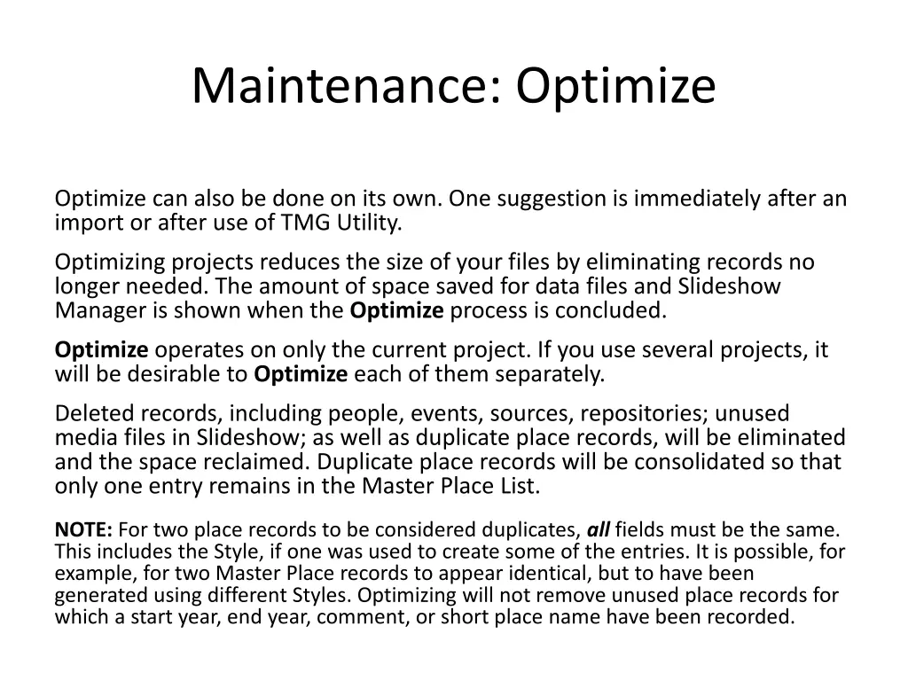 maintenance optimize