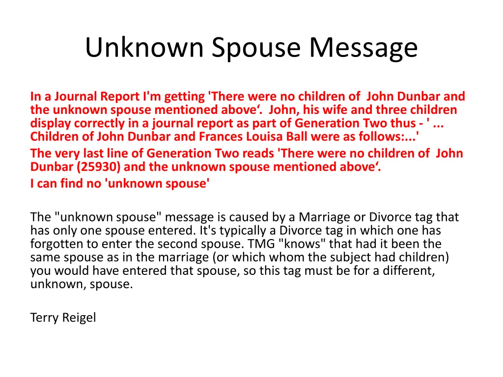 unknown spouse message