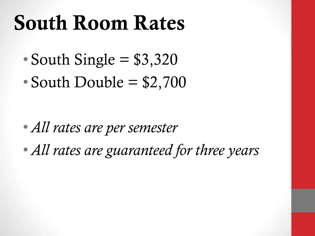 south room rates