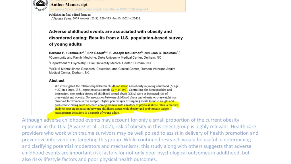 although adverse childhood events may account