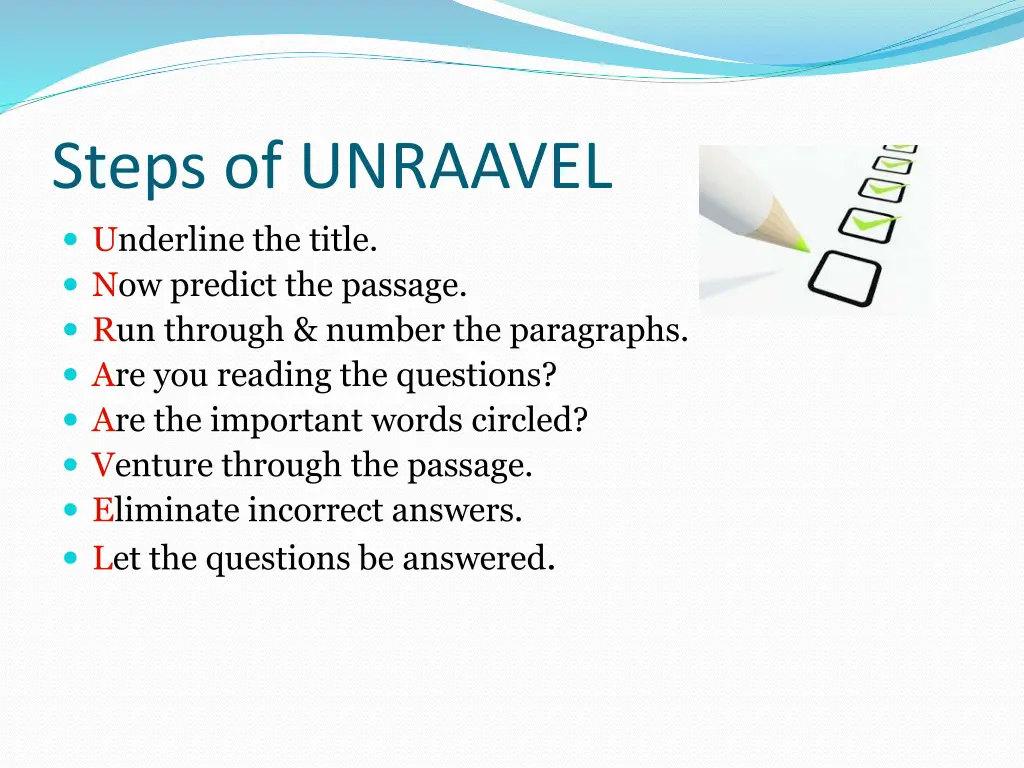 steps of unraavel underline the title now predict