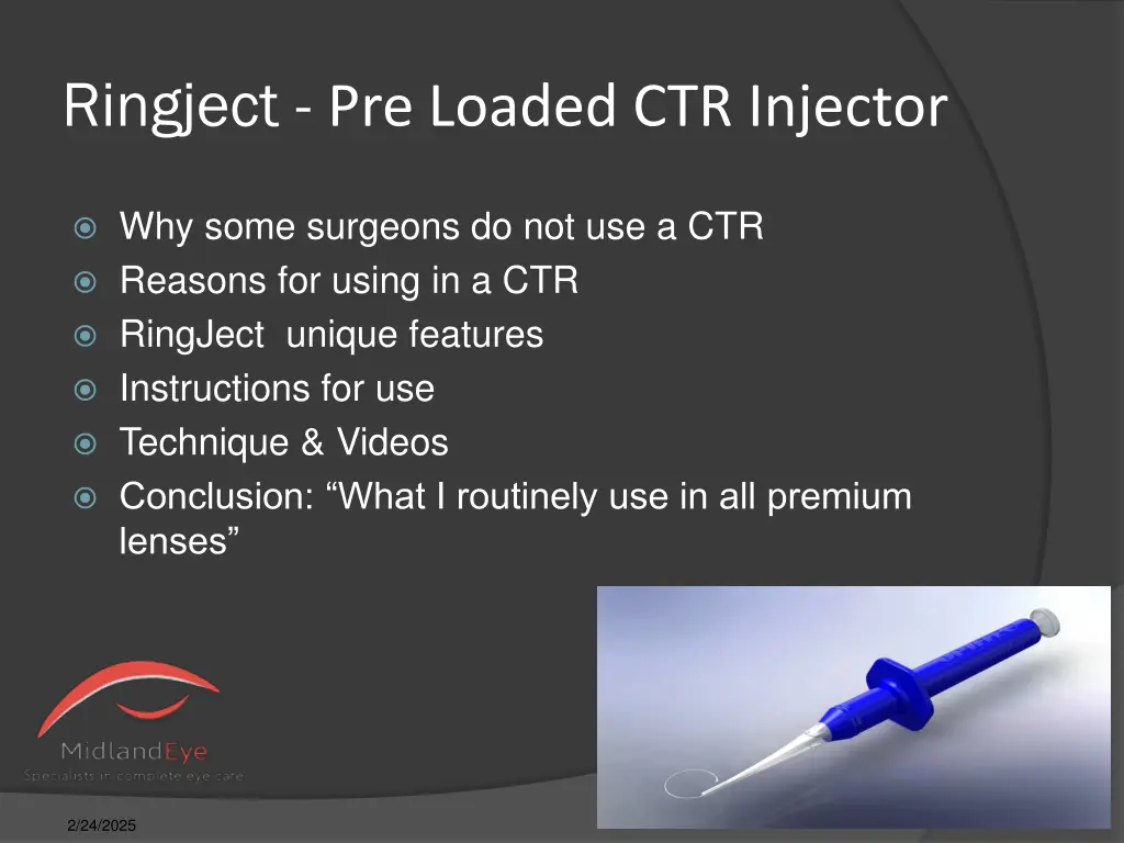 ringject pre loaded ctr injector