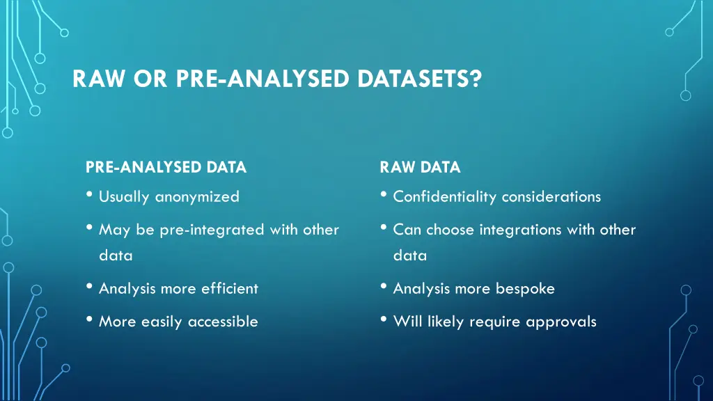 raw or pre analysed datasets