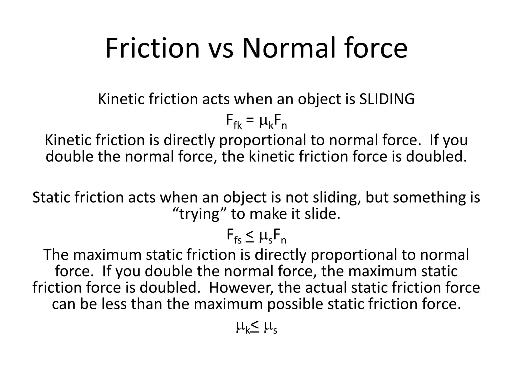 friction vs normal force