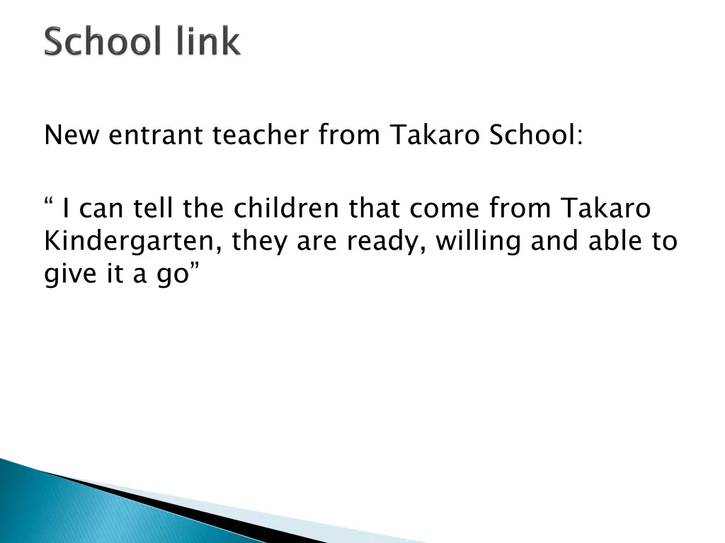 new entrant teacher from takaro school