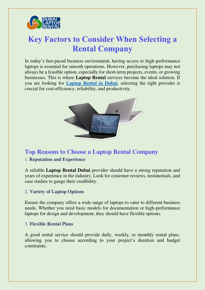 key factors to consider when selecting a rental