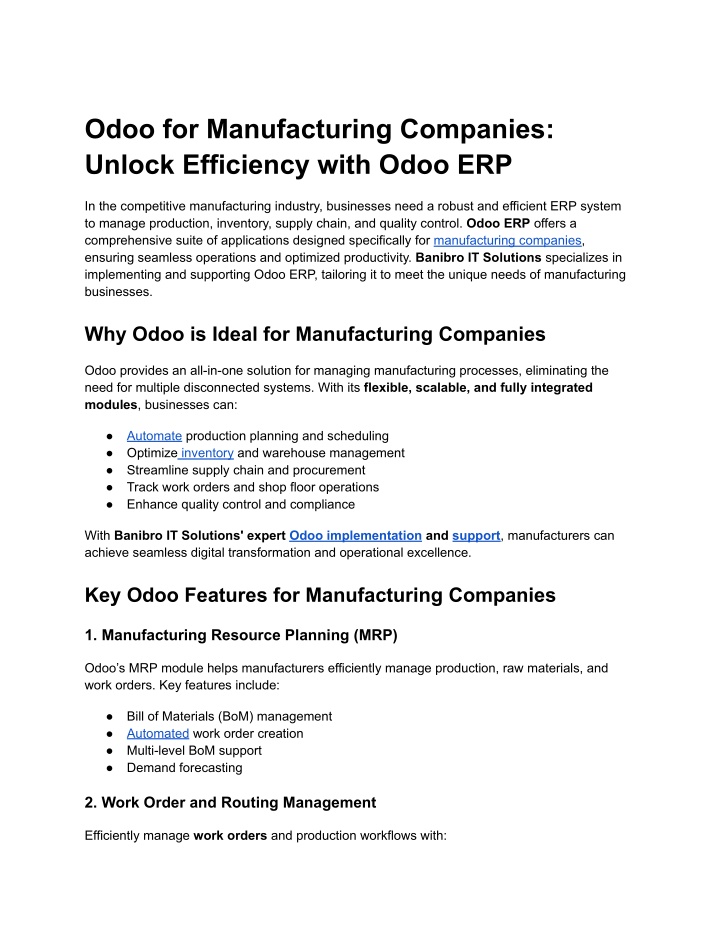 odoo for manufacturing companies unlock