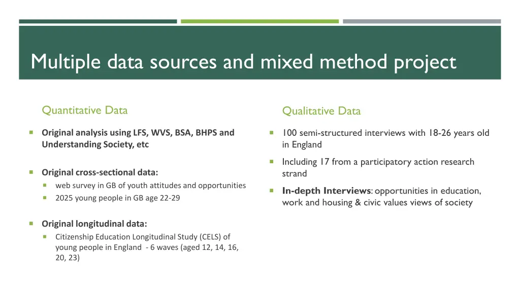 multiple data sources and mixed method project