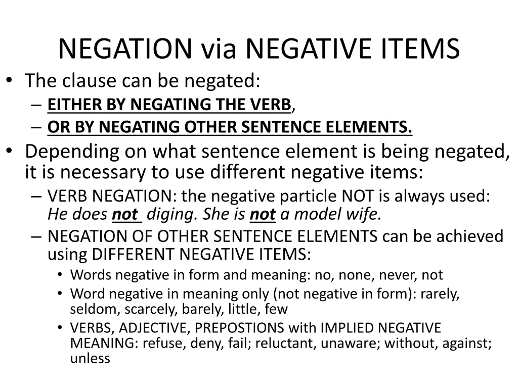 negation via negative items the clause