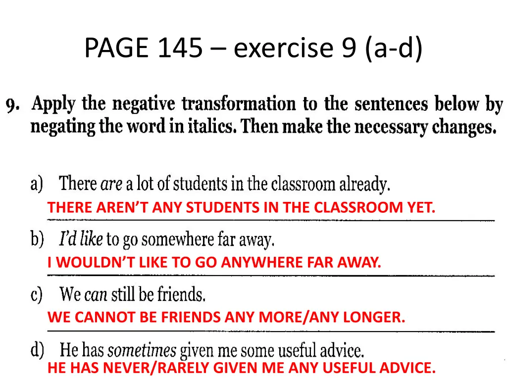 page 145 exercise 9 a d