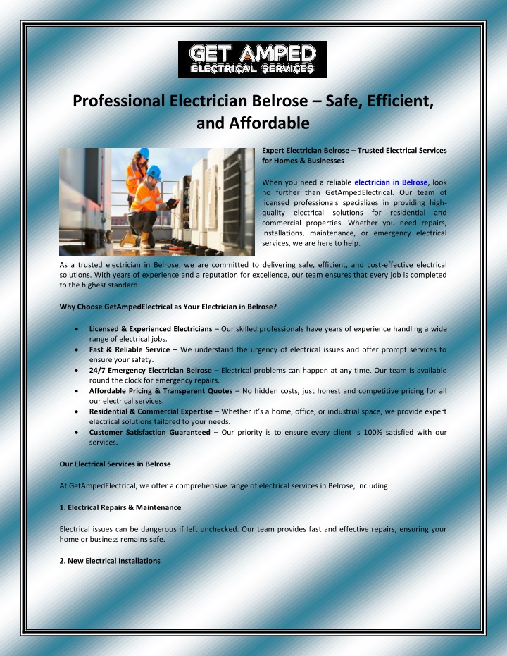 professional electrician belrose safe efficient