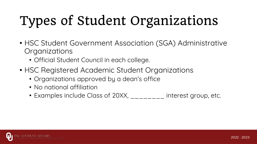 types of student organizations