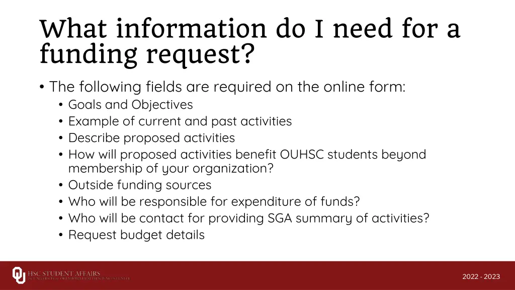 what information do i need for a funding request