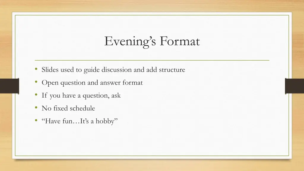 evening s format