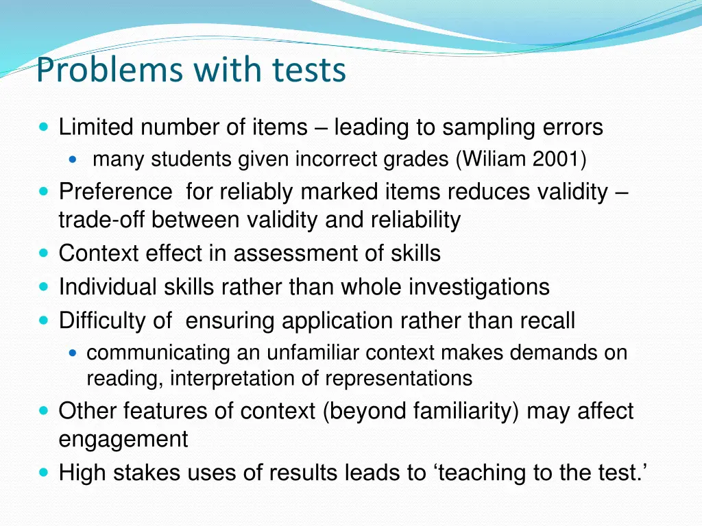 problems with tests