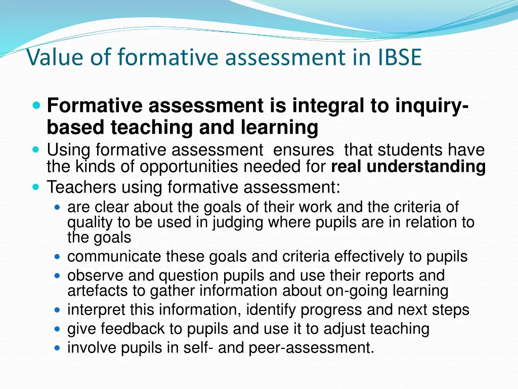 value of formative assessment in ibse