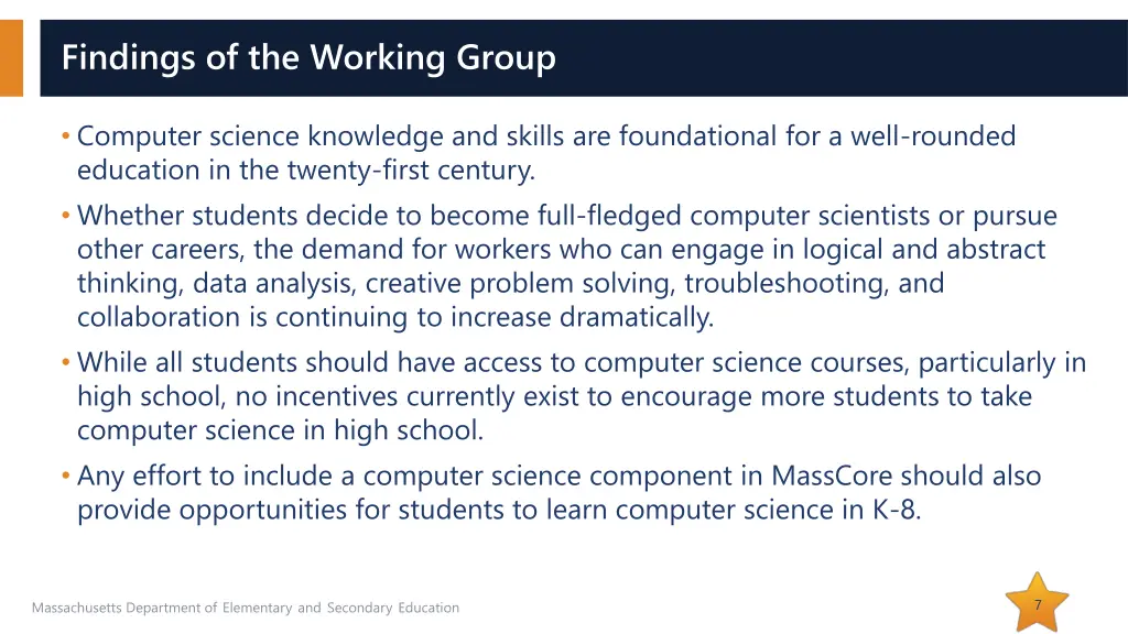 findings of the working group
