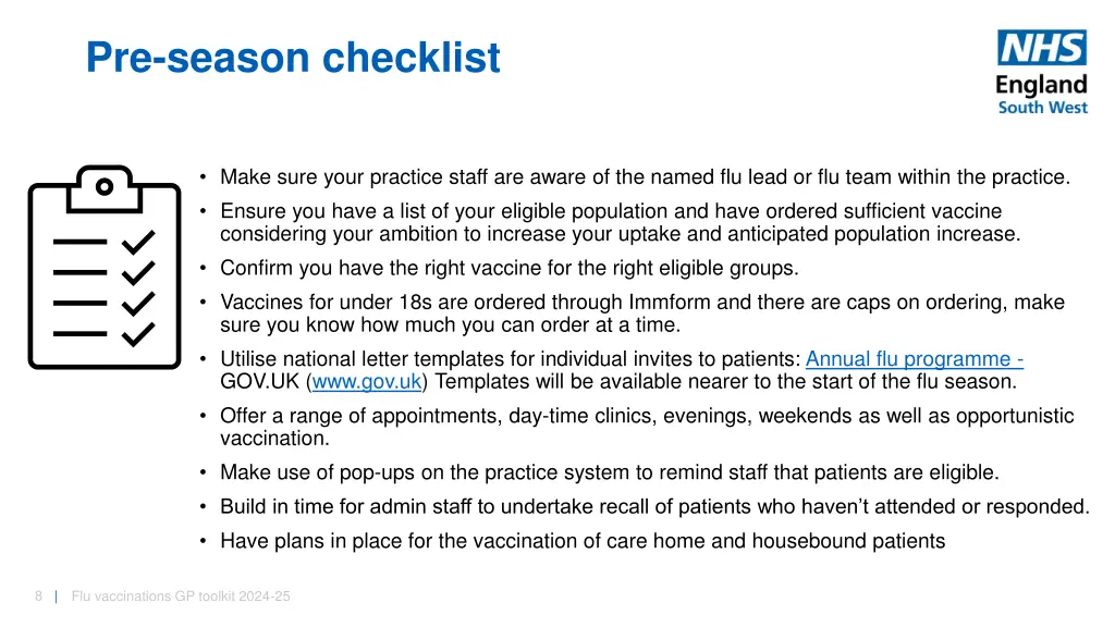 pre season checklist