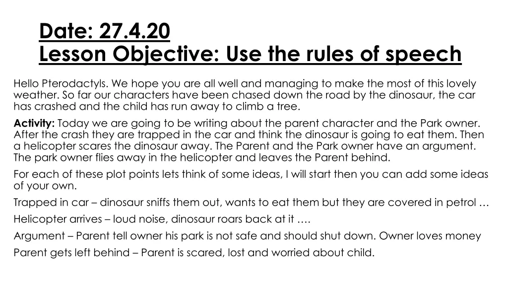 date 27 4 20 lesson objective use the rules