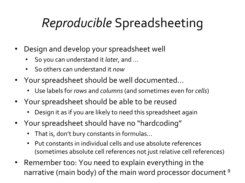 reproducible spreadsheeting