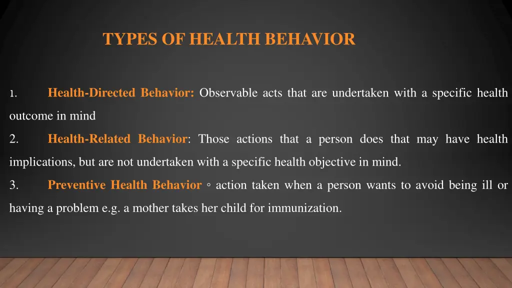 types of health behavior