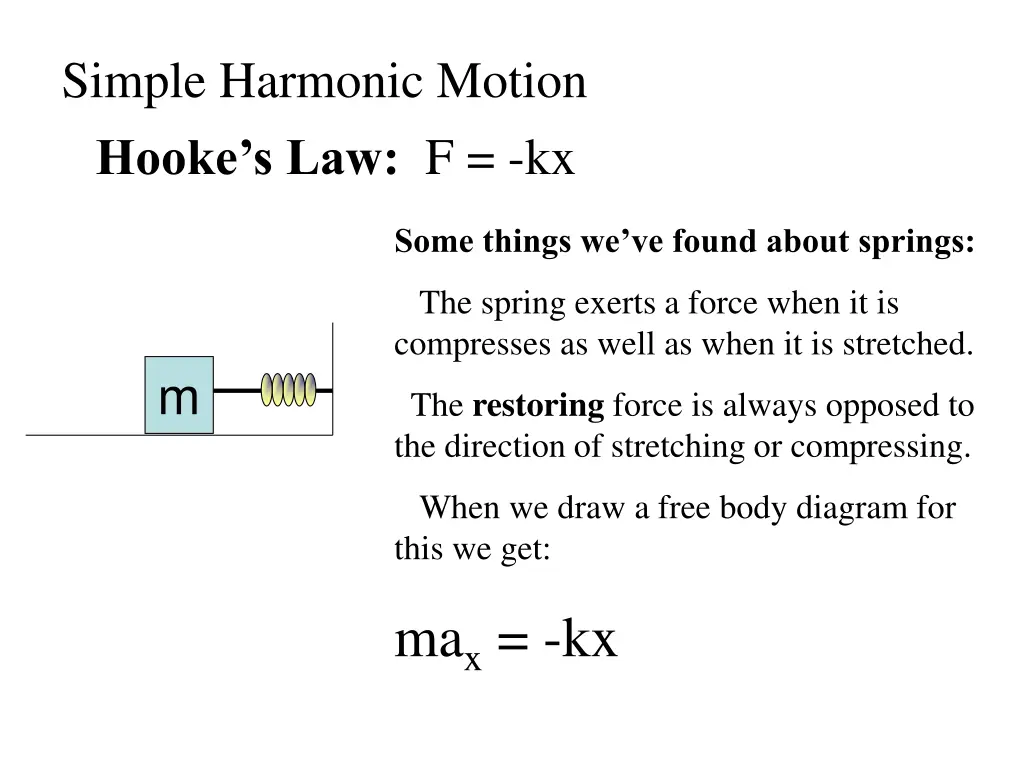 simple harmonic motion hooke s law f kx