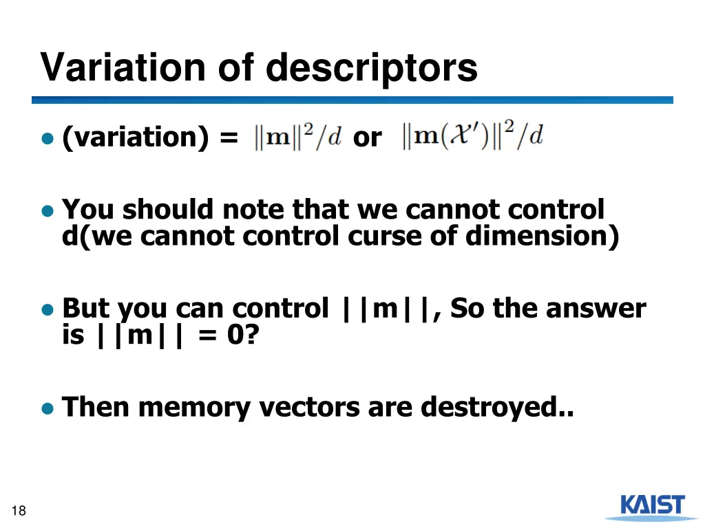variation of descriptors 1