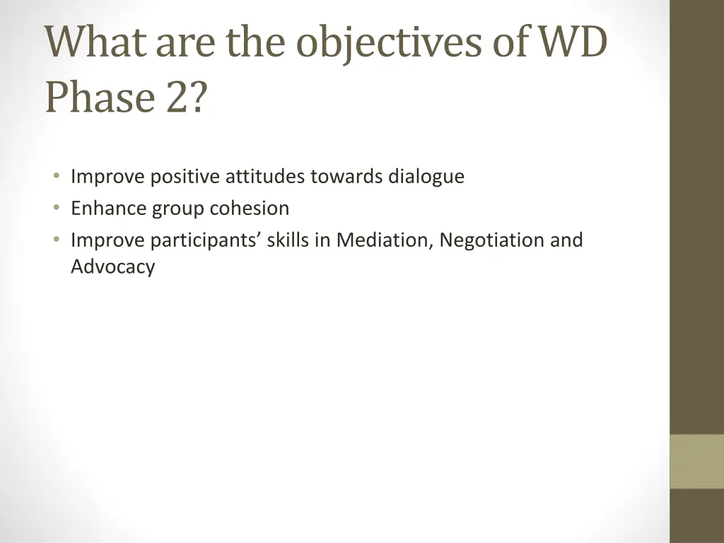 whatare the objectives of wd phase 2