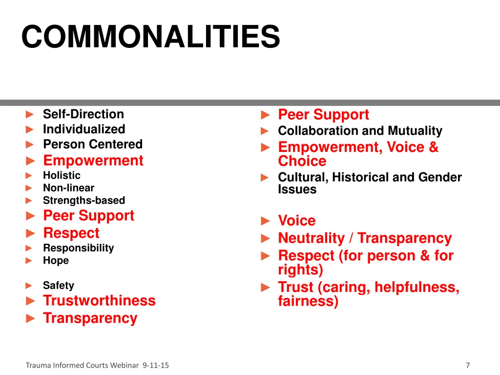 commonalities