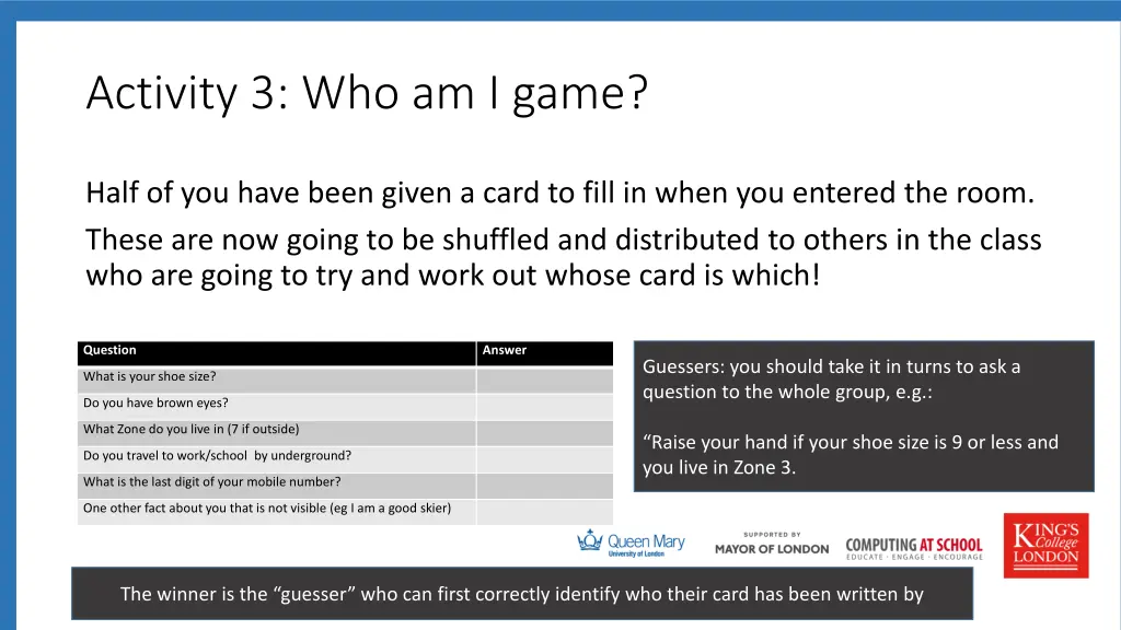 activity 3 who am i game