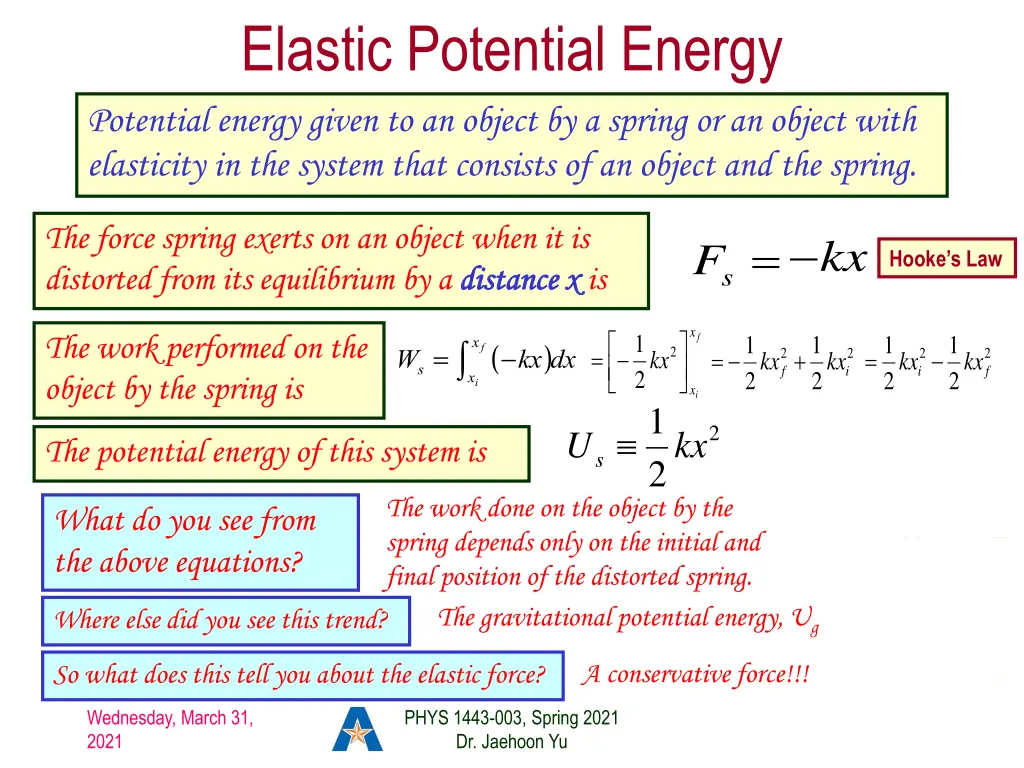 elastic potential energy potential energy given