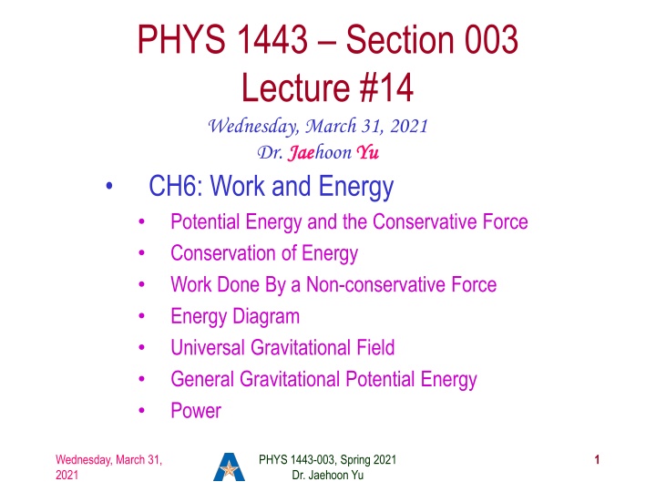 phys 1443 section 003 lecture 14 wednesday march