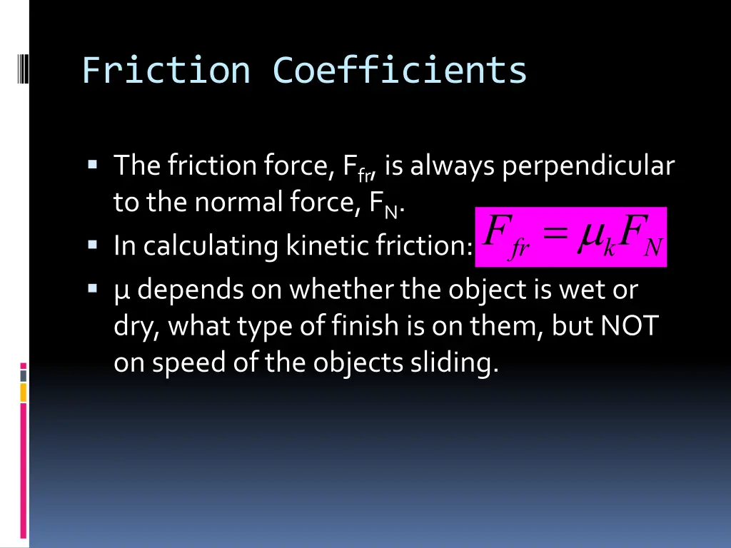 friction coefficients