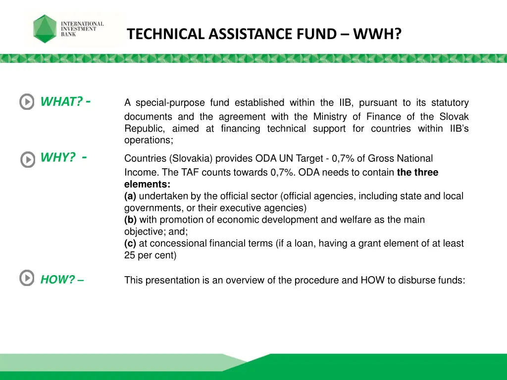 technical assistance fund wwh
