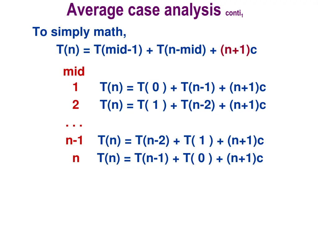 average case analysis conti 1 to simply math