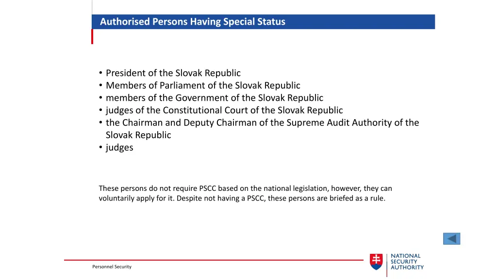 authorised persons having special status