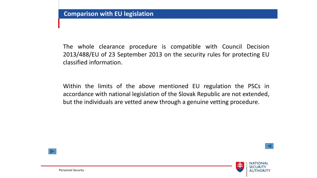 comparison with eu legislation