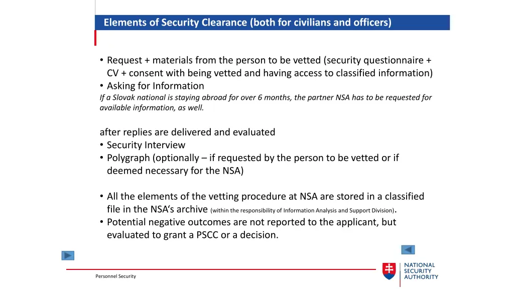 elements of security clearance both for civilians
