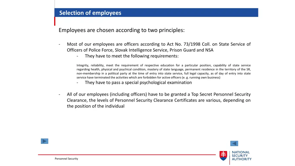 selection of employees