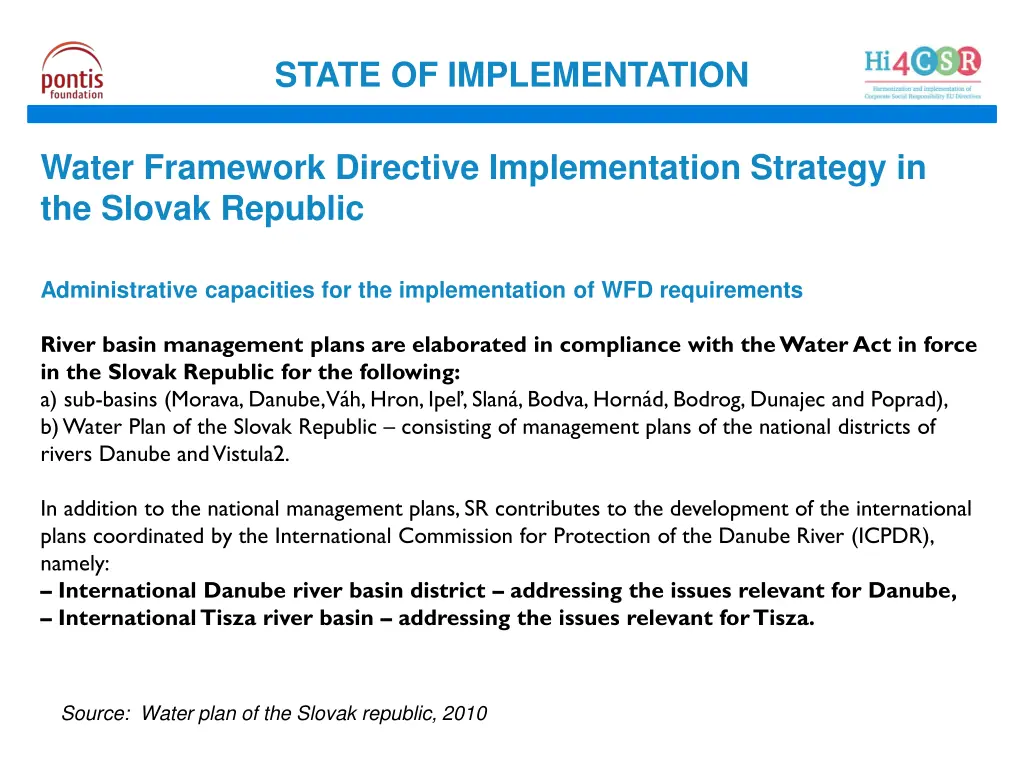 state of implementation 1
