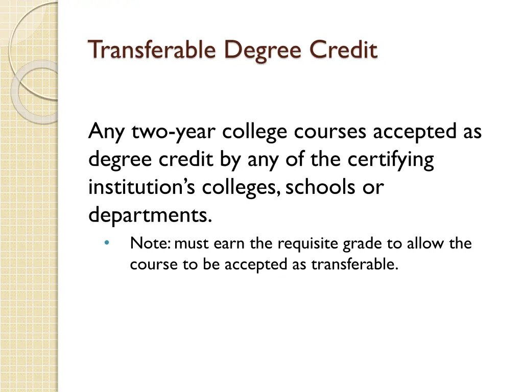 transferable degree credit