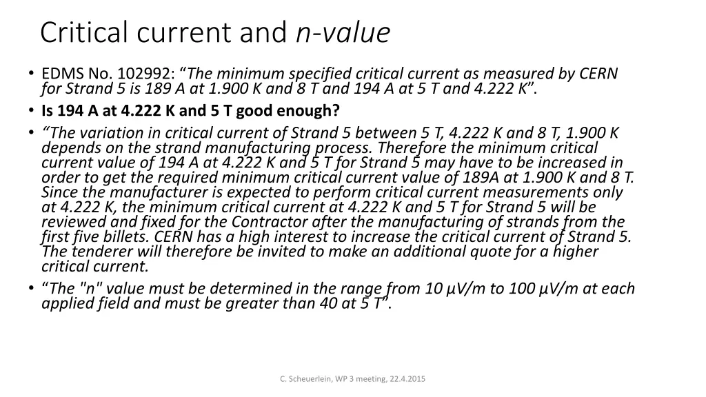 critical current and n value
