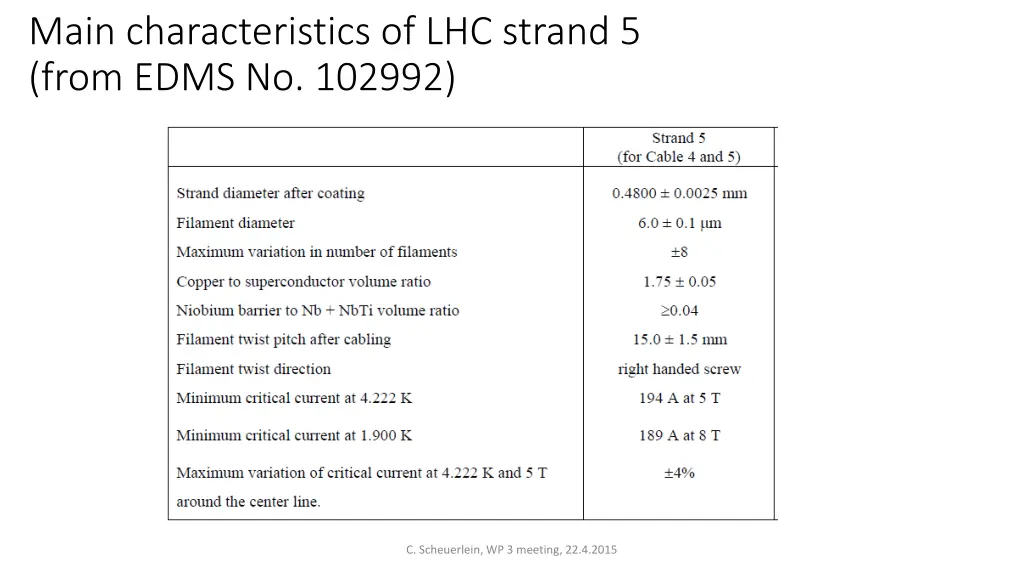main characteristics of lhc strand 5 from edms