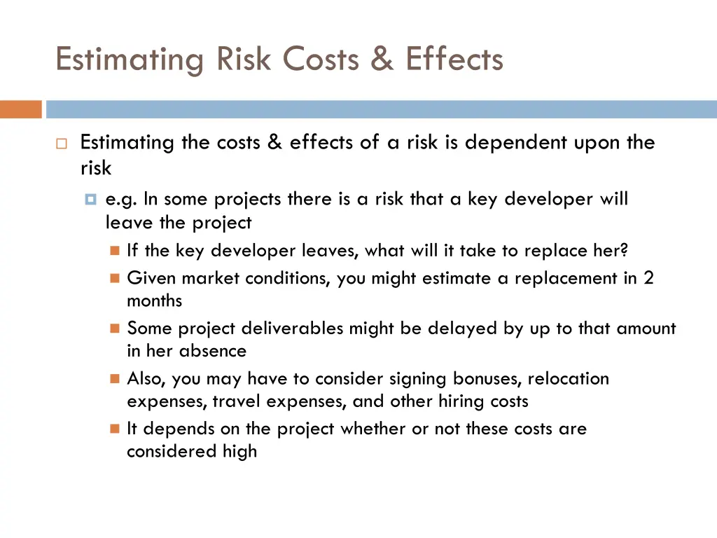 estimating risk costs effects 1