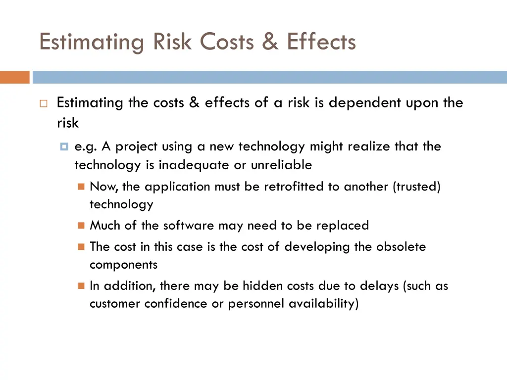 estimating risk costs effects