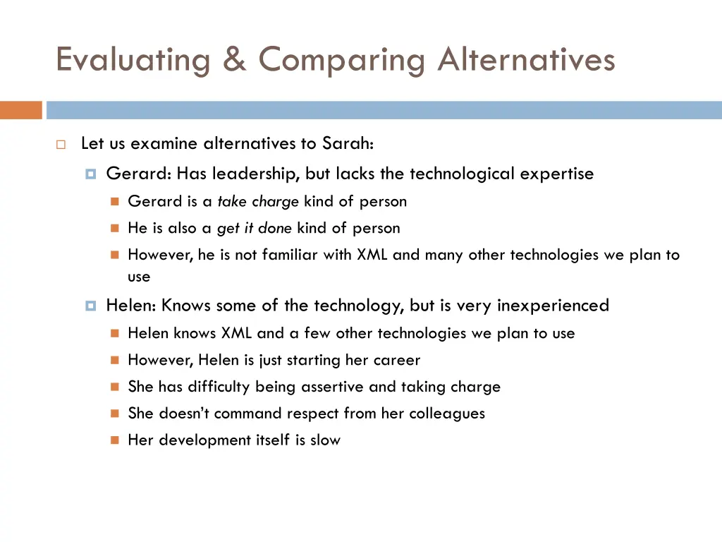 evaluating comparing alternatives