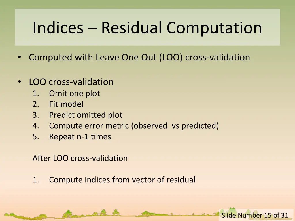 indices residual computation