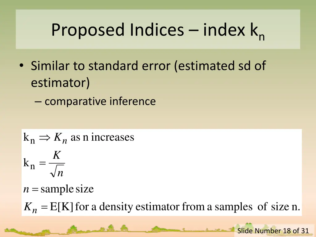 proposed indices index k n