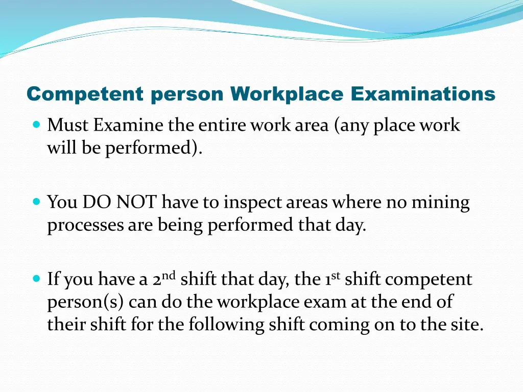 competent person workplace examinations
